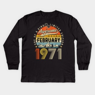 Awesome Since February 1971 Vintage 52nd Birthday Kids Long Sleeve T-Shirt